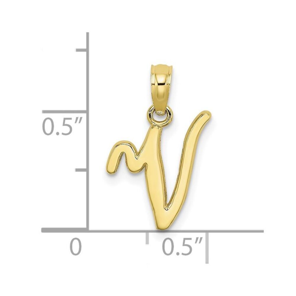 10k Yellow Gold Polished V Script Initial Charm - image 3